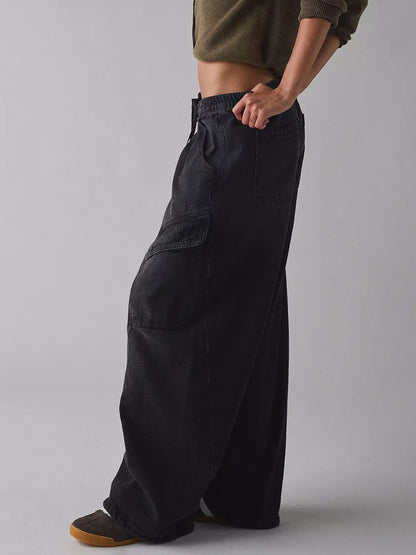 Baggy Cargo Jeans For Women - Washed Retro Y2K Low Rise Drawstring Wide Leg Pants - Spring Streetwear 2026