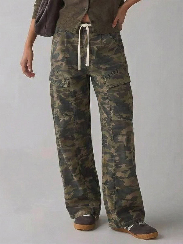 Baggy Cargo Jeans For Women - Washed Retro Y2K Low Rise Drawstring Wide Leg Pants - Spring Streetwear 2026