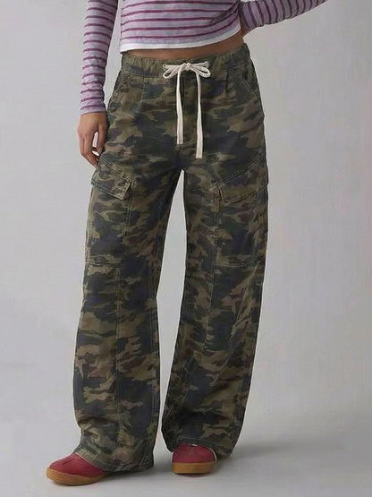 Baggy Cargo Jeans For Women - Washed Retro Y2K Low Rise Drawstring Wide Leg Pants - Spring Streetwear 2026