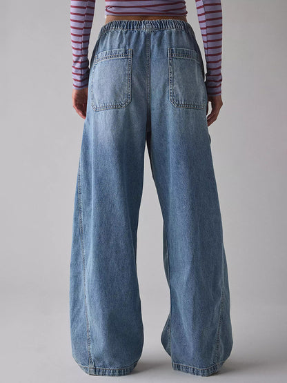 Baggy Cargo Jeans For Women - Washed Retro Y2K Low Rise Drawstring Wide Leg Pants - Spring Streetwear 2026