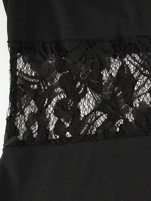 Sheer Lace Patchwork Mini Dress For Women - Bodycon High Neck Padded Shoulder Gown - Spring Night Out Party Clubwear 2026