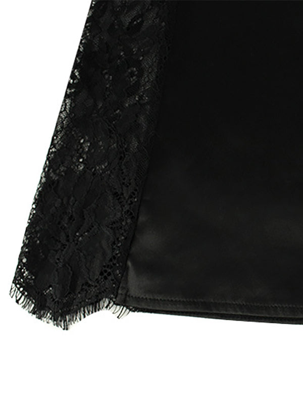 Satin Slip Mini Dress For Women - Sexy Black Sheer Lace Side Bodycon - Summer Night Out Clubwear 2026