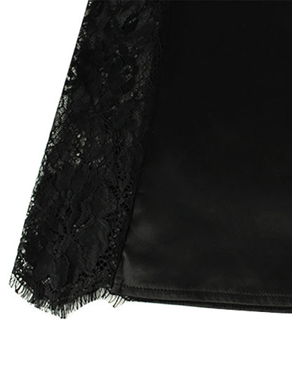 Satin Slip Mini Dress For Women - Sexy Black Sheer Lace Side Bodycon - Summer Night Out Clubwear 2026
