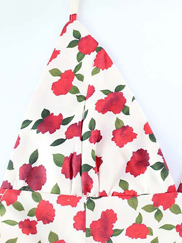 Floral Backless Maxi Dress For Women - Flowers Print Tiered Ruffle Hem High Slit Halter Gown - Summer Sexy Date Night Outfit 2026