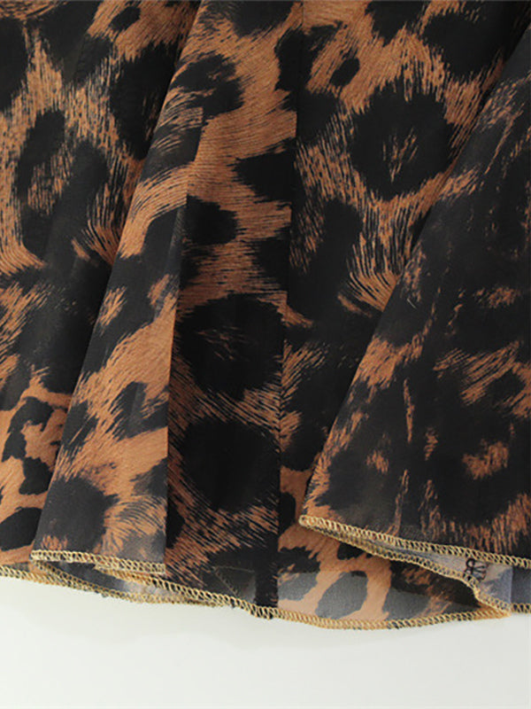 Leopard Print Women Mini Slip Dress - Brown Y2K Lace Patchwork Cami Slip Fit Flare - Summer Club Party Night Out 2026
