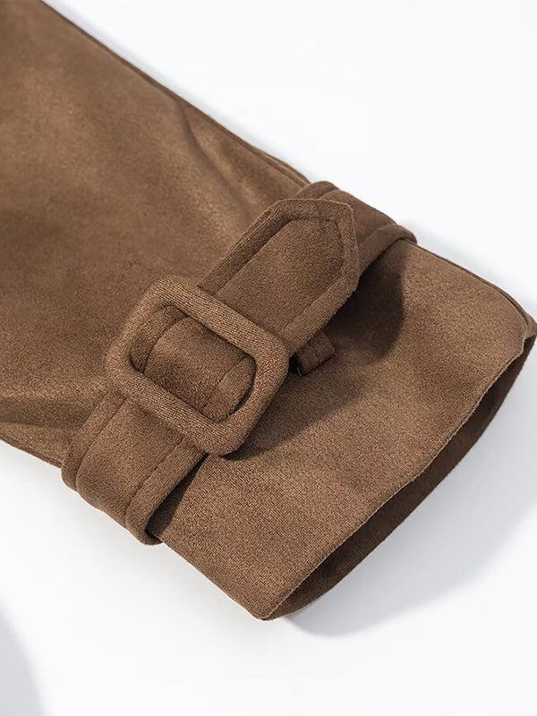 Faux Suede Trench Coat For Women - Retro Double Breasted Belted Maxi Jacket - Spring Commuter Style 2026
