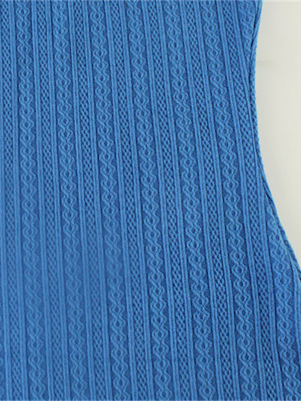 Blue High Slit Cami Maxi Dress For Women - Sexy Spaghetti Strap Bodycon Sundress - Summer Beach Vacation 2026