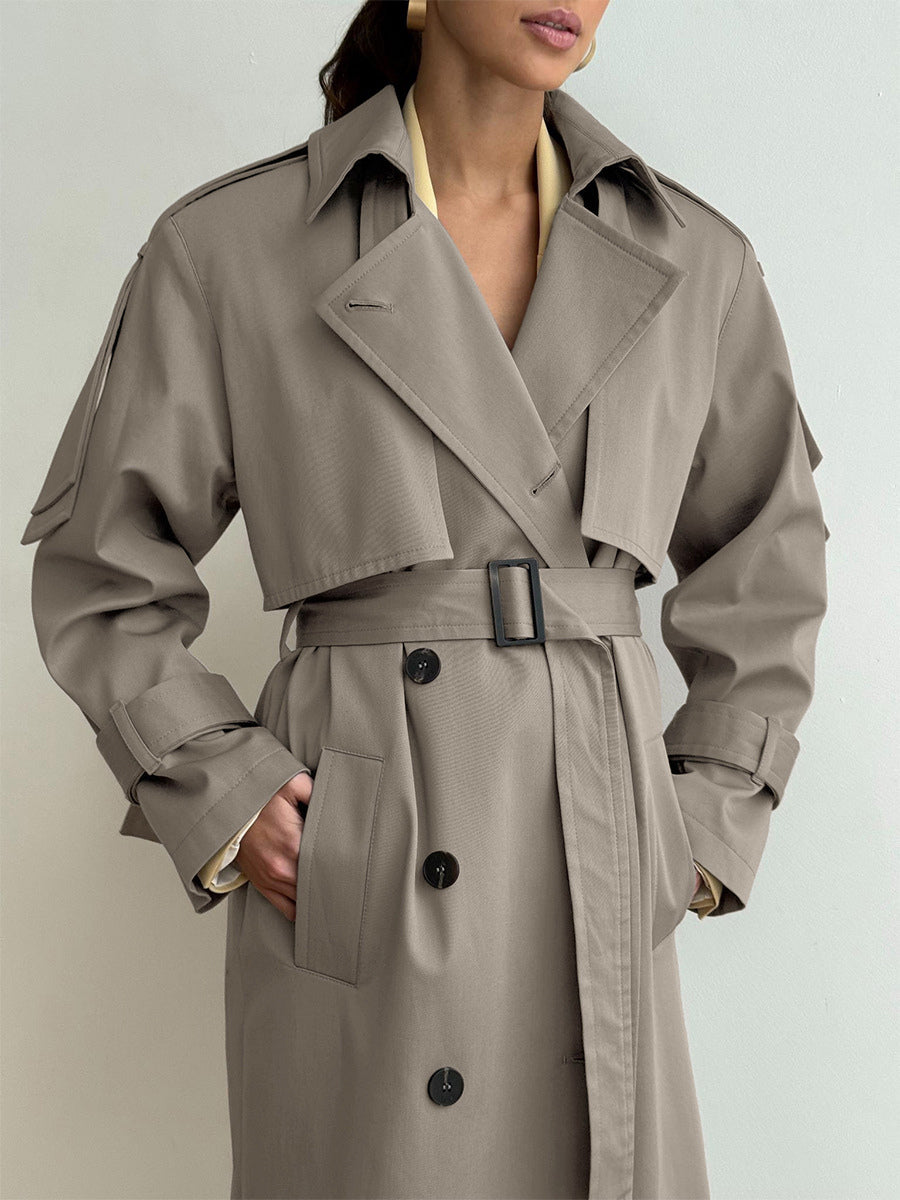Double Breasted Trench Coat For Women - Belted Classic Longline Overcoat - Spring Chic Office-to-dinner Outerwear 2026