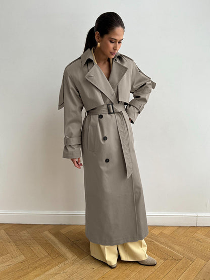 Double Breasted Trench Coat For Women - Belted Classic Longline Overcoat - Spring Chic Office-to-dinner Outerwear 2026
