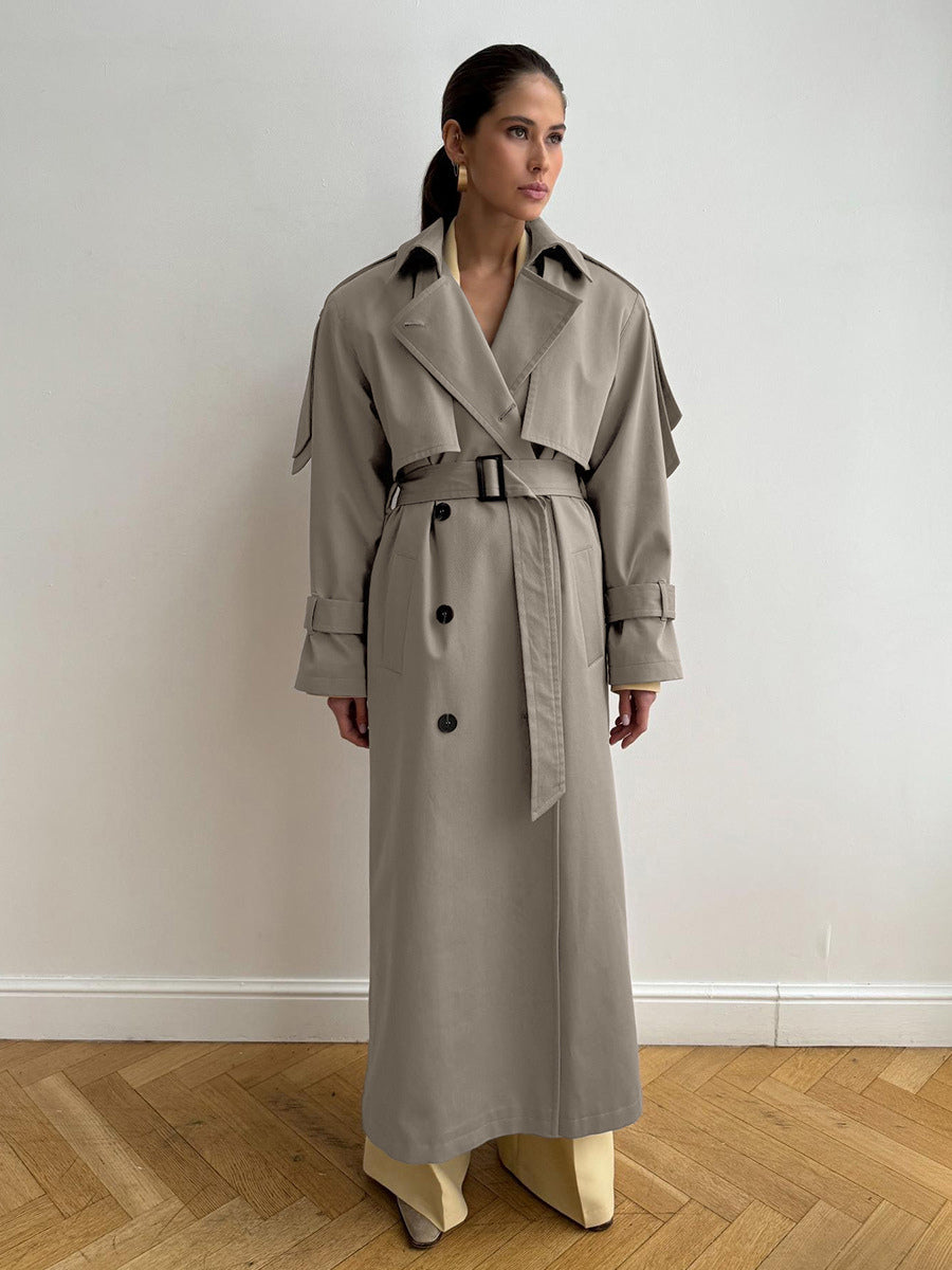 Double Breasted Trench Coat For Women - Belted Classic Longline Overcoat - Spring Chic Office-to-dinner Outerwear 2026