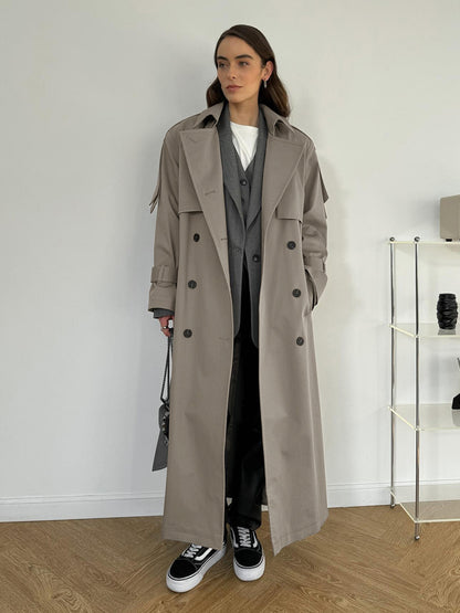 Double Breasted Trench Coat For Women - Belted Classic Longline Overcoat - Spring Chic Office-to-dinner Outerwear 2026