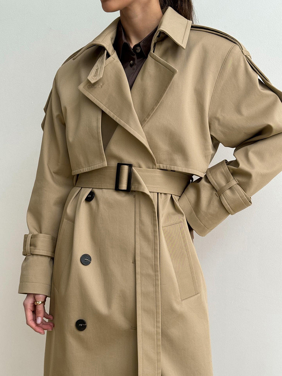 Double Breasted Trench Coat For Women - Belted Classic Longline Overcoat - Spring Chic Office-to-dinner Outerwear 2026