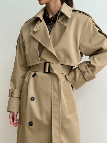 Double Breasted Trench Coat For Women - Belted Classic Longline Overcoat - Spring Chic Office-to-dinner Outerwear 2026
