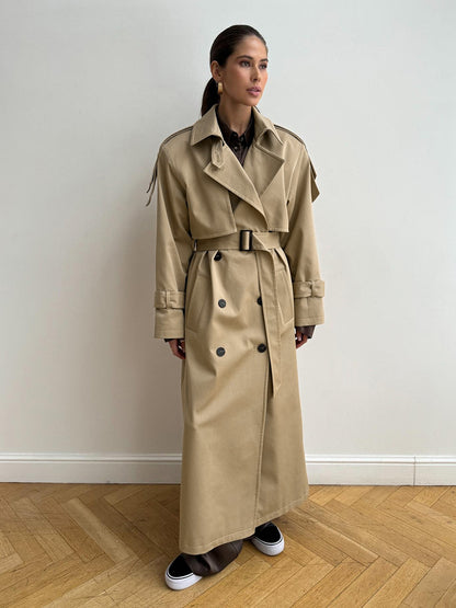Double Breasted Trench Coat For Women - Belted Classic Longline Overcoat - Spring Chic Office-to-dinner Outerwear 2026