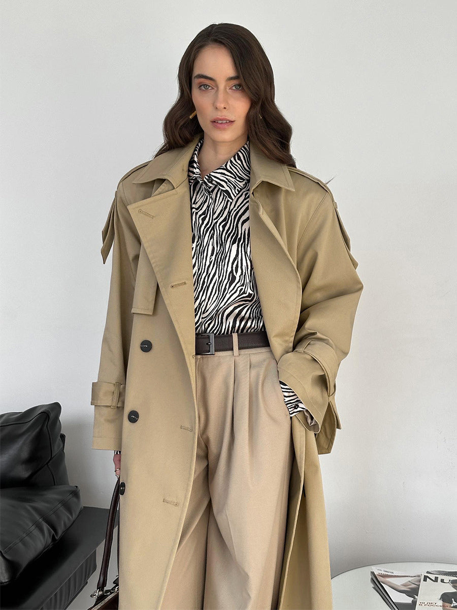 Double Breasted Trench Coat For Women - Belted Classic Longline Overcoat - Spring Chic Office-to-dinner Outerwear 2026