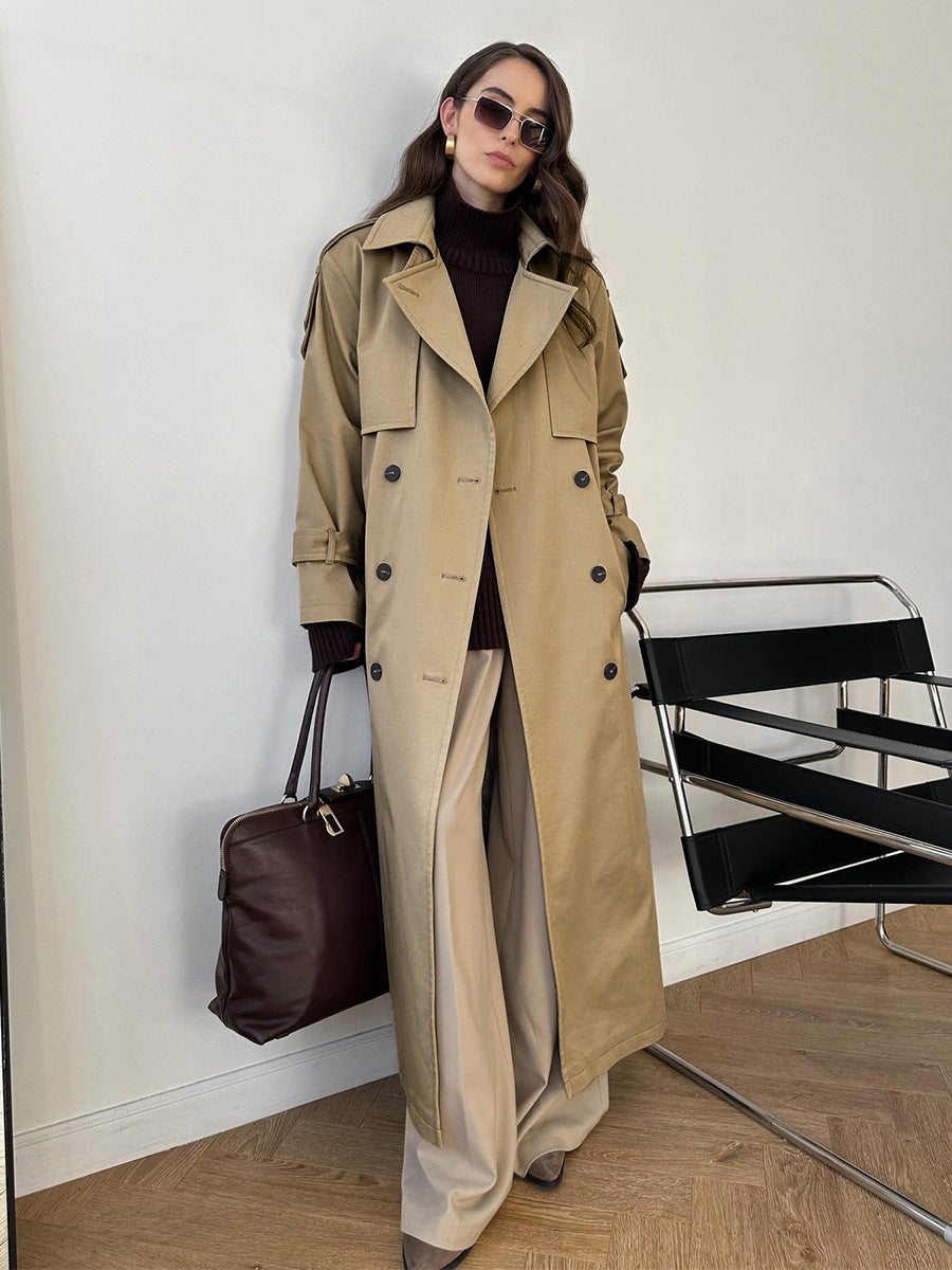 Double Breasted Trench Coat For Women - Belted Classic Longline Overcoat - Spring Chic Office-to-dinner Outerwear 2026