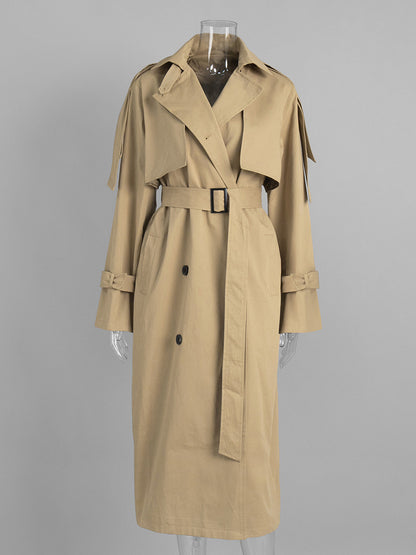 Double Breasted Trench Coat For Women - Belted Classic Longline Overcoat - Spring Chic Office-to-dinner Outerwear 2026
