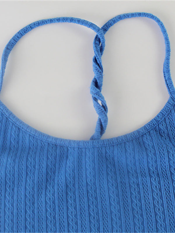 Blue High Slit Cami Maxi Dress For Women - Sexy Spaghetti Strap Bodycon Sundress - Summer Beach Vacation 2026