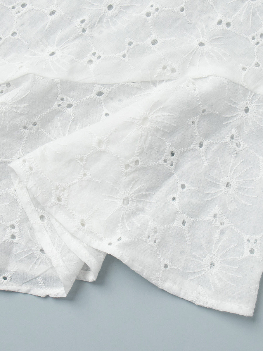 Eyelet Embroidery Maxi Dress For Women - White Boho V-Neck Oversized Ruffle Hem Kaftan - Summer Beach Vacation 2026