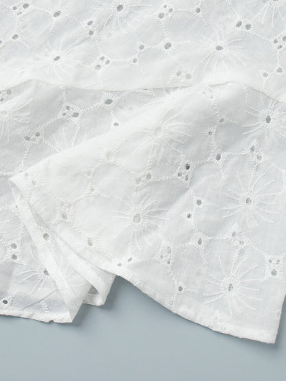 Eyelet Embroidery Maxi Dress For Women - White Boho V-Neck Oversized Ruffle Hem Kaftan - Summer Beach Vacation 2026