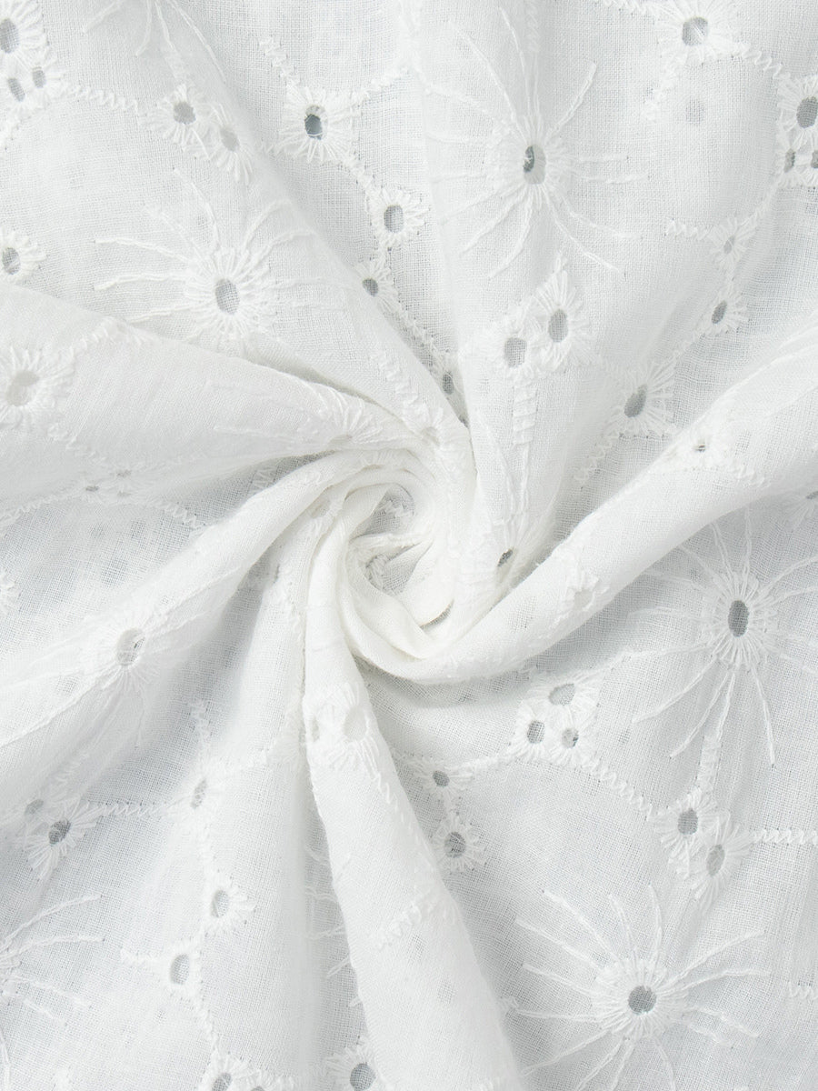 Eyelet Embroidery Maxi Dress For Women - White Boho V-Neck Oversized Ruffle Hem Kaftan - Summer Beach Vacation 2026