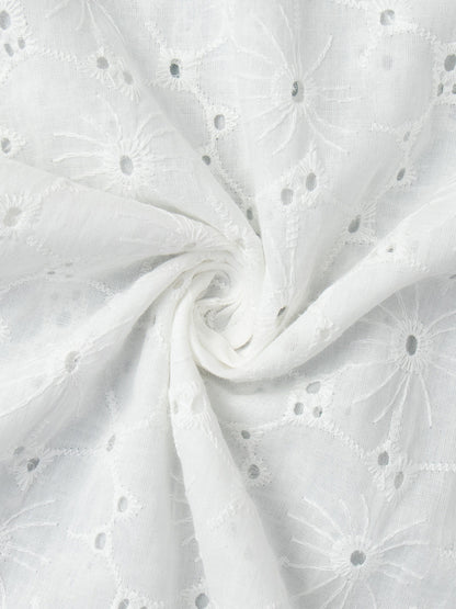 Eyelet Embroidery Maxi Dress For Women - White Boho V-Neck Oversized Ruffle Hem Kaftan - Summer Beach Vacation 2026