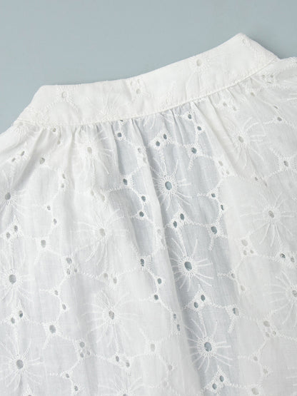 Eyelet Embroidery Maxi Dress For Women - White Boho V-Neck Oversized Ruffle Hem Kaftan - Summer Beach Vacation 2026