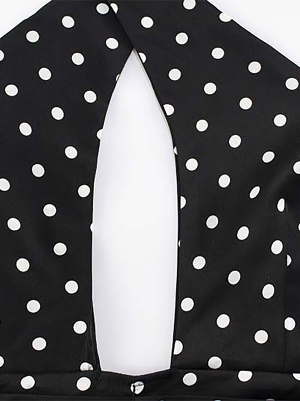 Vintage Polka Dot Halter Mini Dress For Women - Black Retro Criss Cross Keyhole Fit And Flare Sundress - Summer Girls Night Out 2026