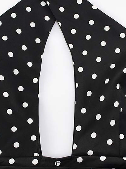 Vintage Polka Dot Halter Mini Dress For Women - Black Retro Criss Cross Keyhole Fit And Flare Sundress - Summer Girls Night Out 2026