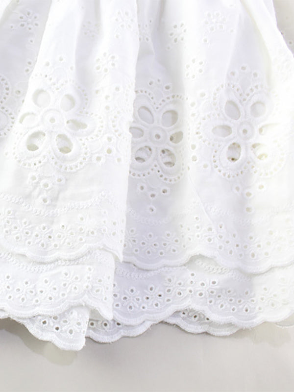 Eyelet Lace Mini Dress For Women - White Smocked Strapless Ruffle Tube Sundress - Summer Beach Vacation 2026