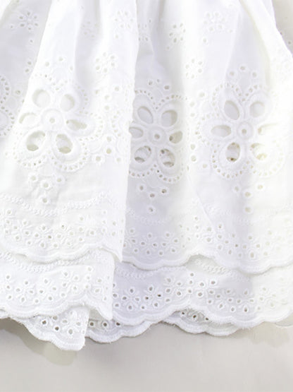 Eyelet Lace Mini Dress For Women - White Smocked Strapless Ruffle Tube Sundress - Summer Beach Vacation 2026