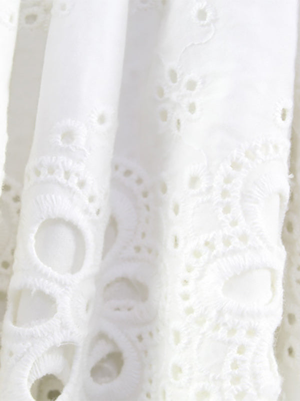Eyelet Lace Mini Dress For Women - White Smocked Strapless Ruffle Tube Sundress - Summer Beach Vacation 2026