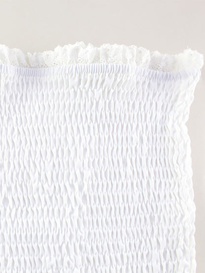 Eyelet Lace Mini Dress For Women - White Smocked Strapless Ruffle Tube Sundress - Summer Beach Vacation 2026
