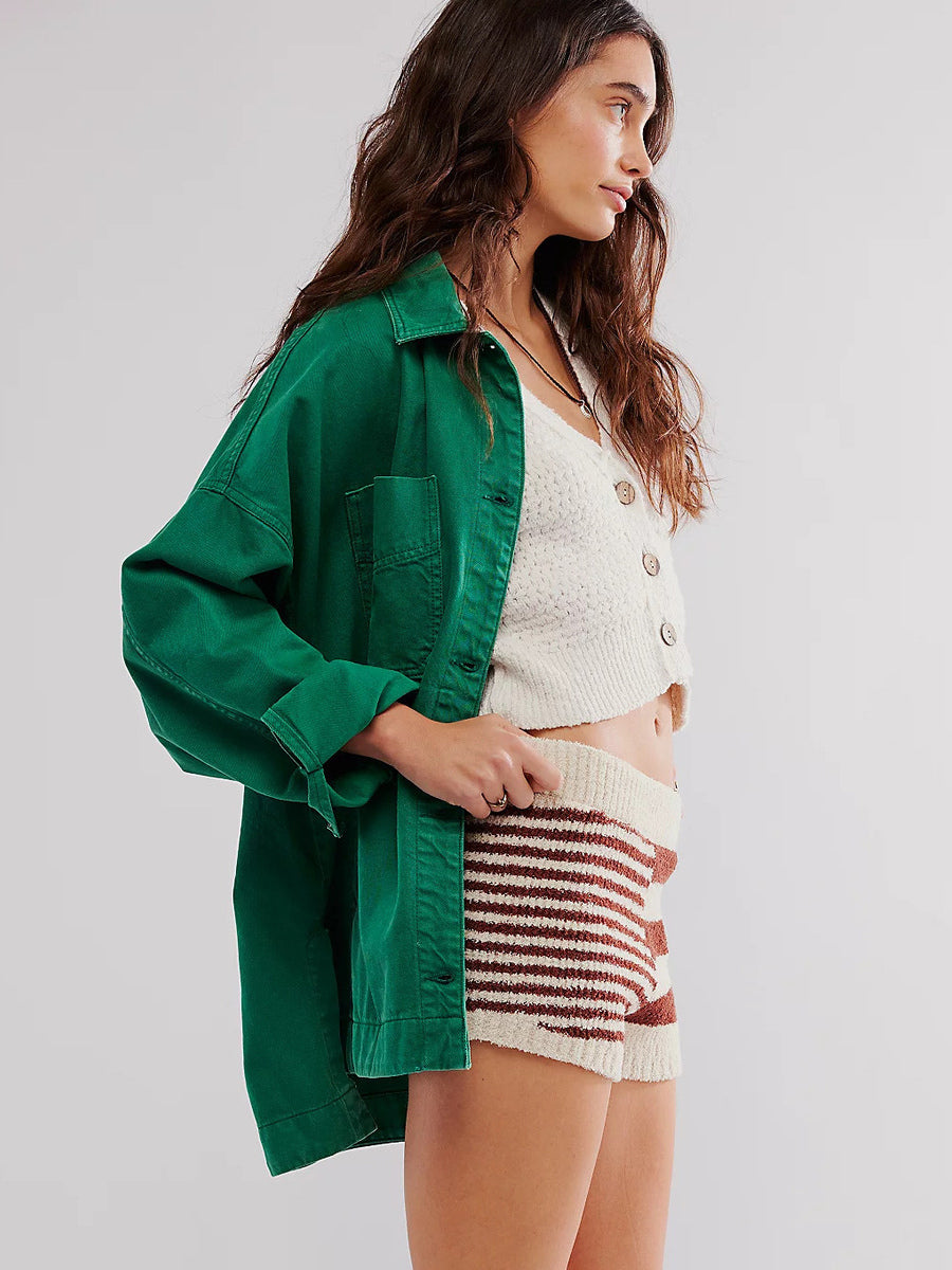 Oversized Denim Jacket For Women - Medium Wash Boyfriend Fit Side Slit Trucker Coat - Spring Daily Streetwear 2026