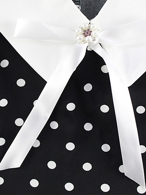 Polka Dot Maxi Dress For Women - Black Vintage Peter Pan Collar Bodycon Pencil Dress - Summer Date Night 2026