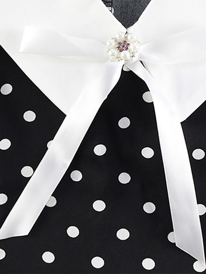 Polka Dot Maxi Dress For Women - Black Vintage Peter Pan Collar Bodycon Pencil Dress - Summer Date Night 2026
