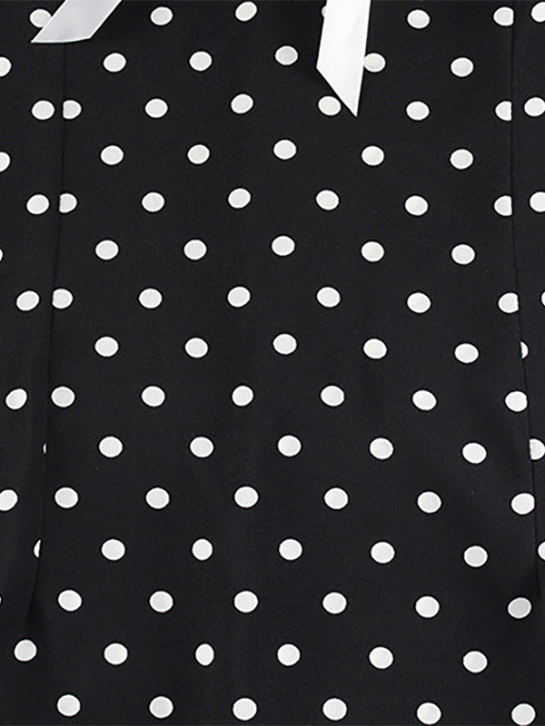 Polka Dot Maxi Dress For Women - Black Vintage Peter Pan Collar Bodycon Pencil Dress - Summer Date Night 2026