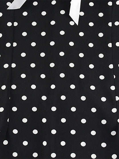 Polka Dot Maxi Dress For Women - Black Vintage Peter Pan Collar Bodycon Pencil Dress - Summer Date Night 2026