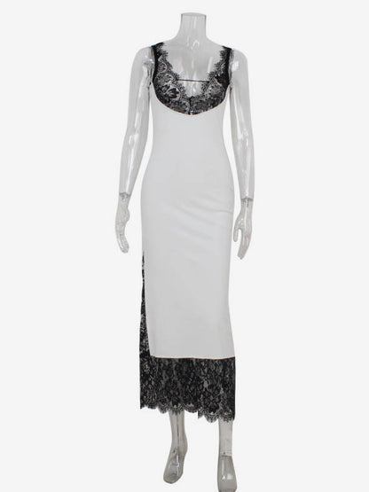Lace Patchwork Maxi Dress For Women - Sexy V Neck Bodycon Baddie Sleeveless Gown - Summer Clubwear Party Night 2026