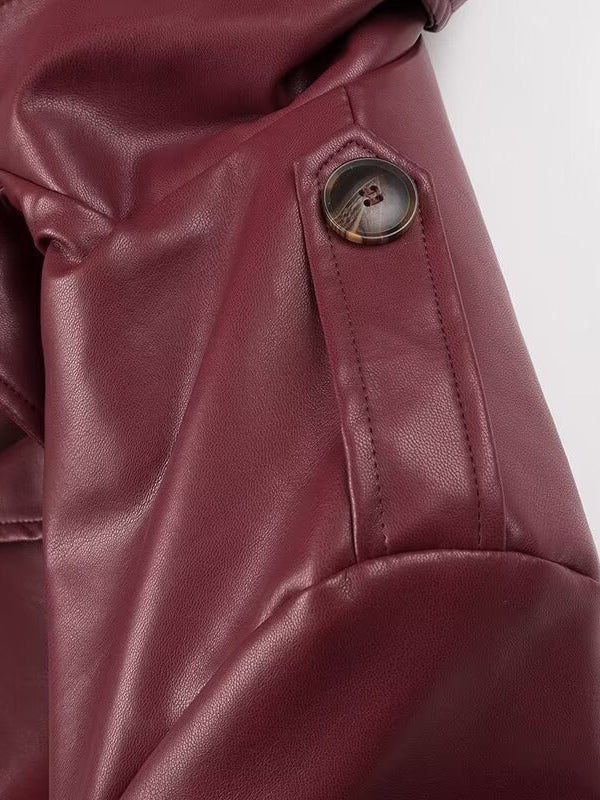 Faux Leather Trench Coat Women - Single Breasted Belted Maxi Jacke - Spring Chic Street Outerwear 2026