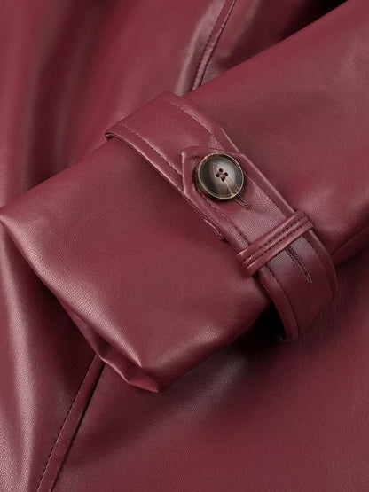 Faux Leather Trench Coat Women - Single Breasted Belted Maxi Jacke - Spring Chic Street Outerwear 2026