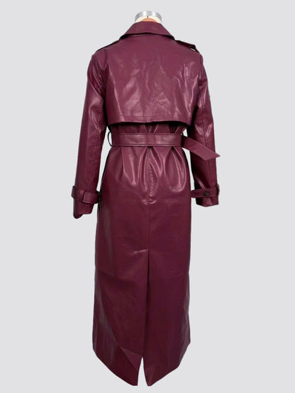 Faux Leather Trench Coat Women - Single Breasted Belted Maxi Jacke - Spring Chic Street Outerwear 2026
