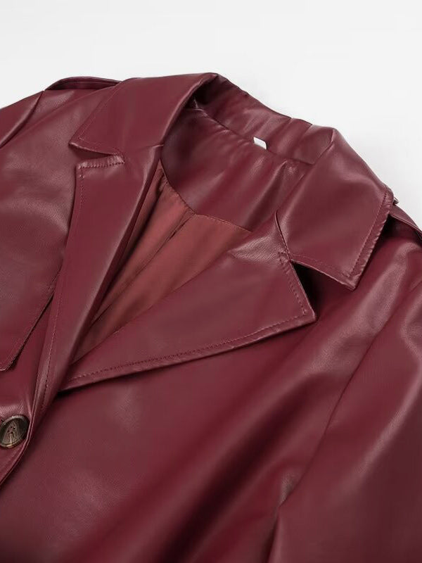 Faux Leather Trench Coat Women - Single Breasted Belted Maxi Jacke - Spring Chic Street Outerwear 2026