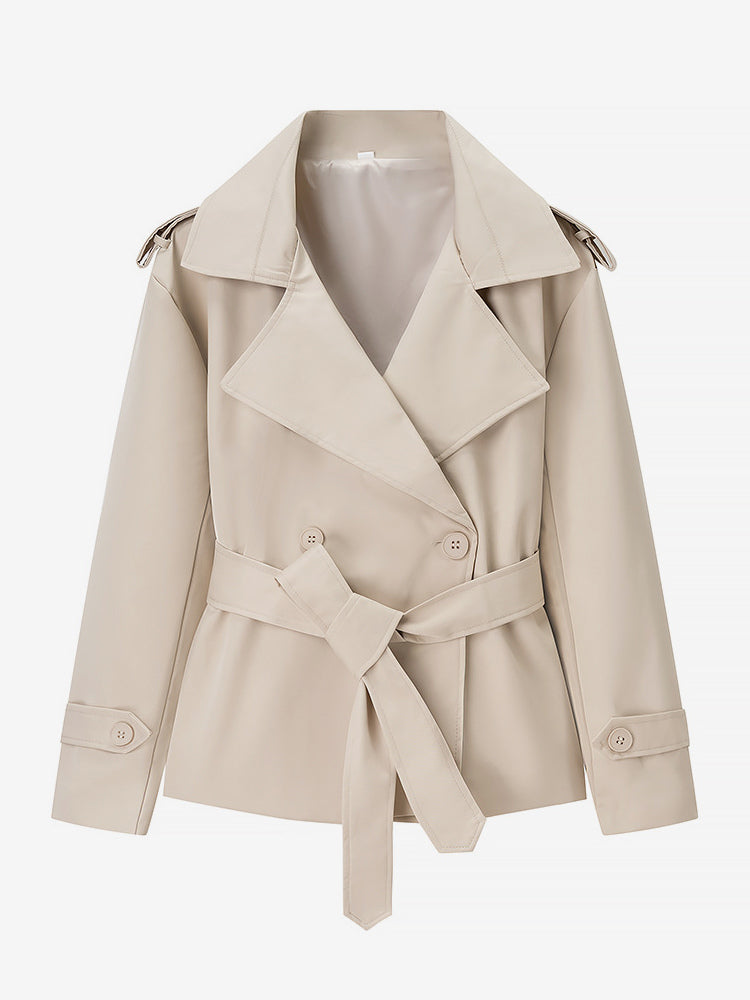 Cropped Trench Coat Women's Short Jacket - Chic Belted Slim Fit Windbreaker - Spring Office-to-dinner Daily Outerwear 2026