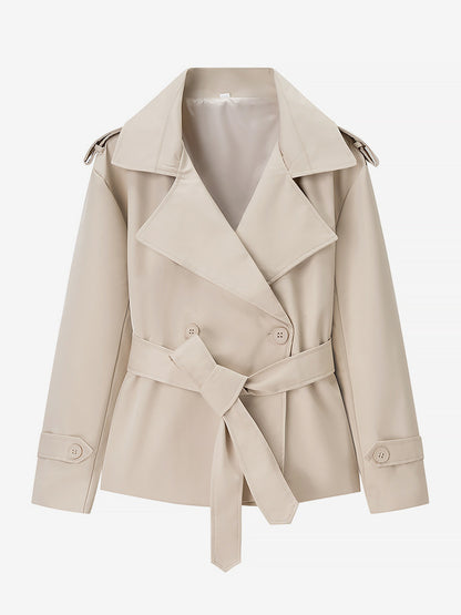 Cropped Trench Coat Women's Short Jacket - Chic Belted Slim Fit Windbreaker - Spring Office-to-dinner Daily Outerwear 2026