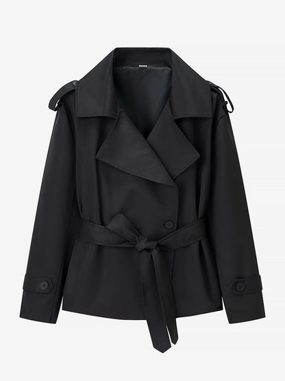 Cropped Trench Coat Women's Short Jacket - Chic Belted Slim Fit Windbreaker - Spring Office-to-dinner Daily Outerwear 2026