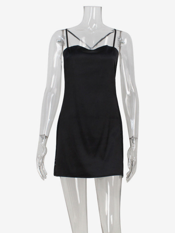 Satin Slip Mini Dress For Women - Sexy Black Sheer Lace Side Bodycon - Summer Night Out Clubwear 2026