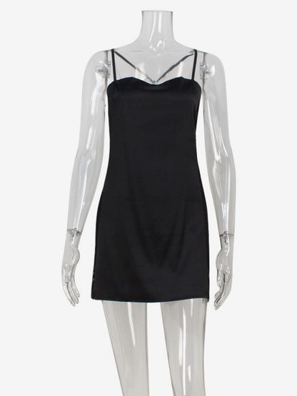Satin Slip Mini Dress For Women - Sexy Black Sheer Lace Side Bodycon - Summer Night Out Clubwear 2026