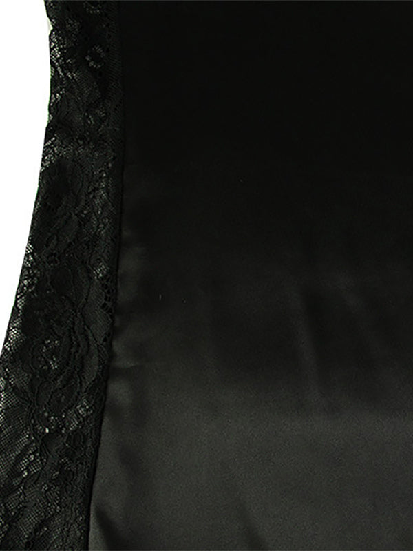 Satin Slip Mini Dress For Women - Sexy Black Sheer Lace Side Bodycon - Summer Night Out Clubwear 2026