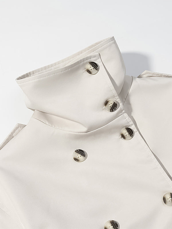 Funnel Neck Trench Coat For Women - Cream Double Breasted Drop Shoulder Belted Overcoat - Spring Office-to-dinner Outerwear 2026